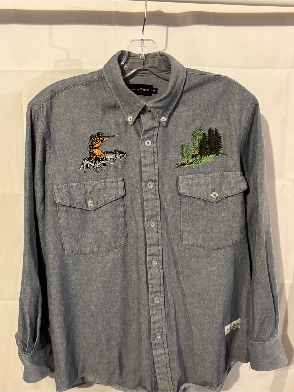 Embroidered Light Blue Chambray Button-Down Shirt